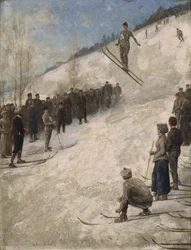 Competición de esquí en Fjelkenbakken, Asker (óleo sobre lienzo)