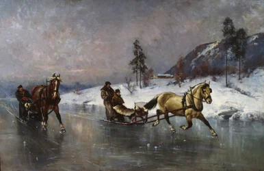 Paseo en trineo sobre el hielo (óleo sobre lienzo)