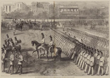 La revisión de voluntarios en Hyde Park, los voluntarios desfilando ante Su Majestad