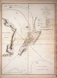 Macao. Clave del plano de la ciudad. De la expedición Macartney en el "León" y el "Hindostán".