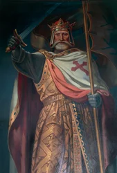 República Checa, Bohemia del Sur, Castillo de Rozmberk, cruzado, fresco de B. Strobl, detalle