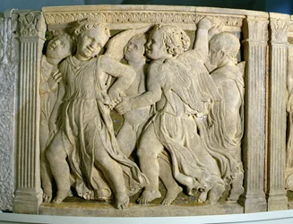Panel post-restauración No.I del púlpito exterior de la Catedral de Prato