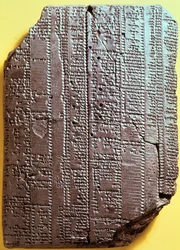 Tablilla de arcilla babilónica con texto. Siglo VII a. C. Tablilla con silabario.