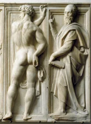 Profeta e Ignudo Bajo relieve de mármol por Baccio Bandinelli (1493-1560)