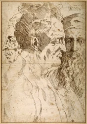 Tres cabezas masculinas yuxtapuestas