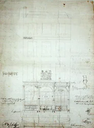 Diseño para la oficina de lotería estatal de Nicholson, n.º 3 Cockspur Street, City de Londres