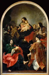 Virgen entronizada con santos (pintura sobre lienzo)