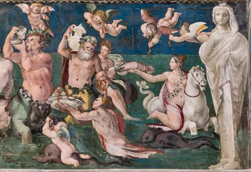 Triunfo de Venus, escena marina con delfines y cupidos