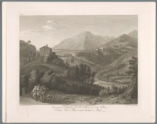 Gezicht op de San Cosimato Vista del convento de st. Cosimato (título sobre objeto) Suite de VI Vistas de los alrededores de Roma (...) (título de la serie)
