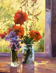 Naturaleza muerta floral Amapolas, c.1980-2000 (óleo sobre lienzo)