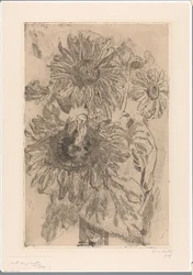 Tres girasoles en un jarrón