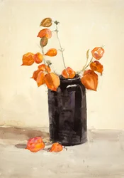 Flores en un jarrón negro