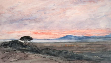 Paisaje: Puesta de sol (acuarela sobre papel tejido)
