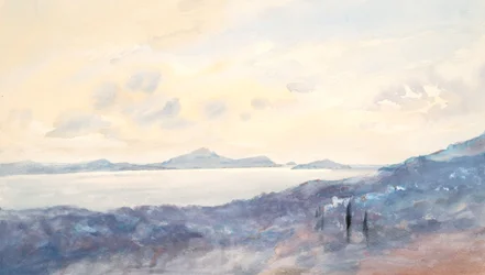 Paisajes con lavados azules (acuarela y grafito sobre papel de trama)