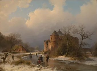 Un castillo en un paisaje invernal