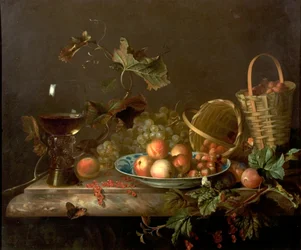 Pieza de fruta con copa de vino, 1692