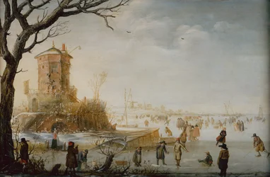 Paisaje de invierno con patinadores