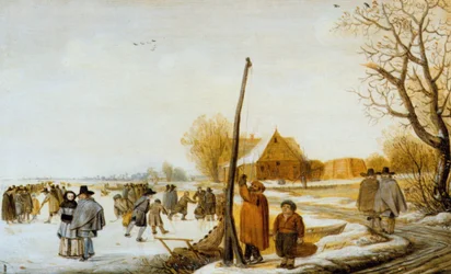 Paisaje invernal con río congelado