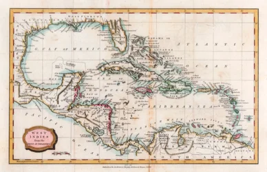 Mapa de las Indias Occidentales, siglo XVIII