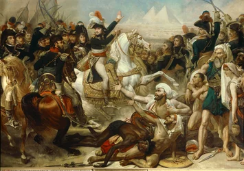 Campaña (expedición) de Egipto (1798-1801): Napoleón Bonaparte arengando al ejército antes de la batalla de las Pirámides, 21 de julio