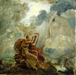 Ossian invoca a los espíritus con su arpa en las orillas del río Lora, c.1811
