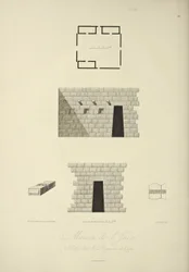 Casa de los incas en Callo, en el Reino de Quito, dibujada por Gmelin, grabada por Bouquet, ilustración de "Vues des Cordillères et Monumens des Peuples Indigènes de l