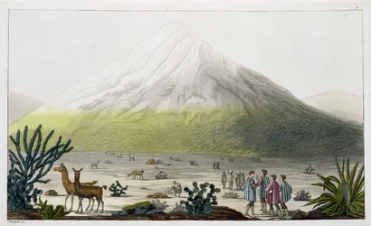 Monte Chimborazo, Ecuador, de «Le Costume Ancien et Moderne», volumen II, lámina 3, por Jules Ferrario, grabado por Paolo Fumagalli, publicado hacia las décadas de 1820-30