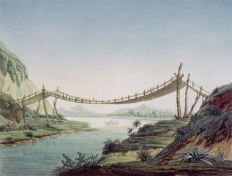 Puente de cuerda cerca de Penipe, cruzando el río Chambo, México, 1810