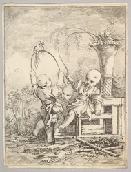 Niños chinos jugando con un loro, 1760-70