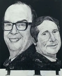 Retrato de Morecambe y Wise, ilustración para The Listener, años 1970