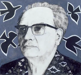 Retrato de Olivier Messiaen, ilustración para The Sunday Times