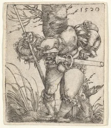 Soldado inclinado apoyado en un árbol, 1520
