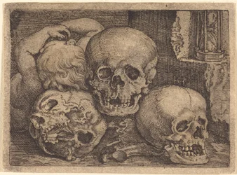 Niño con tres calaveras