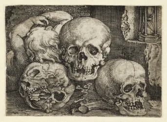 Niño con tres calaveras