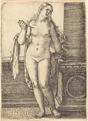 Lucrecia de pie junto a una columna