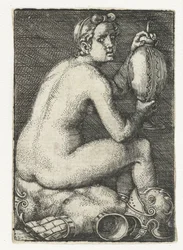 mujer desnuda, sentado, en, armadura