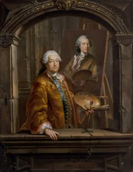 Retrato de Georges Desmarées en su caballete pintando un retrato de Johann Christian Thomas Winck