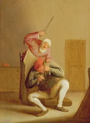 Una esposa golpeando a su esposo