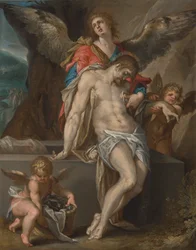 El cuerpo de Cristo apoyado por los ángeles