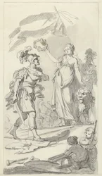 El valiente bátavo coronado por la Doncella neerlandesa, 1799 Diseños para el monumento de la fiesta nacional con motivo de la celebración de la paz del 17 de diciembre de 1799 (título de la serie)