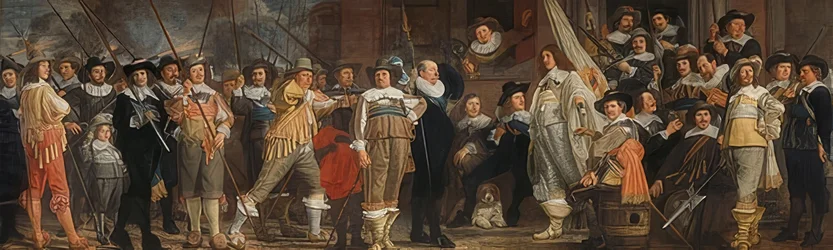 Oficiales y otros tiradores bajo la dirección del capitán Roelof Bicker y el teniente Jan Michielsz Blaeuw. Alrededor de 1640-43