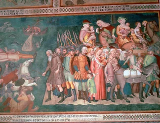Fresco de los israelitas cruzando el Mar Rojo, siglo XIV