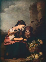 Vendedores de fruta contando su dinero, 1618, 1914