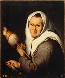 Anciana tejiendo ... (óleo sobre lienzo)