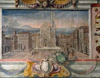 Dormitorio (detalle del friso que representa ciudades bajo el dominio de los Medici, posiblemente Lucca)