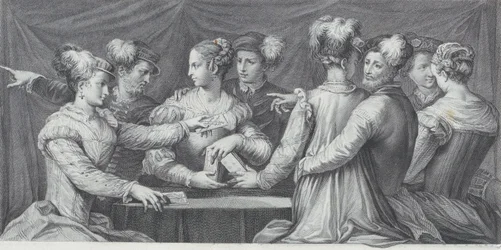 Un grupo de personas elegantemente vestidas jugando a las cartas, 1740-68