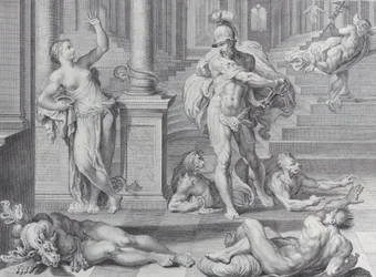 Placa 10: Ulises obligando a Circe a restaurar las formas humanas de sus compañeros