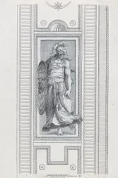 Placa 15: figura mitológica con casco y escudo, 1756