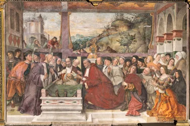 El cardenal Guido de Monfort abriendo el arca del Santo, Escuela del Santo