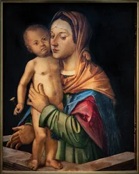 Virgen con el niño Jesús de pie sobre una balaustrada, principios del siglo XVI (óleo sobre tabla)